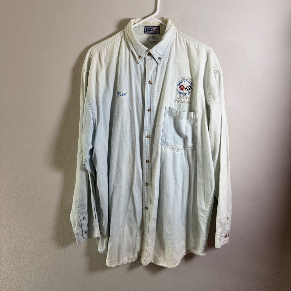 Vintage Basicss Simi Valley Corvettes‎ 20th Anniversary Denim Shirt Mens Large